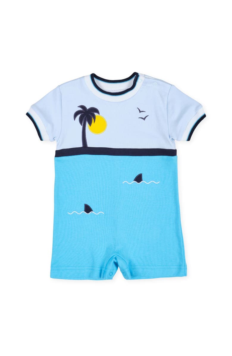 Florence Eiseman Knit Shortall With Ocean Scene, Main, color, Turquoise