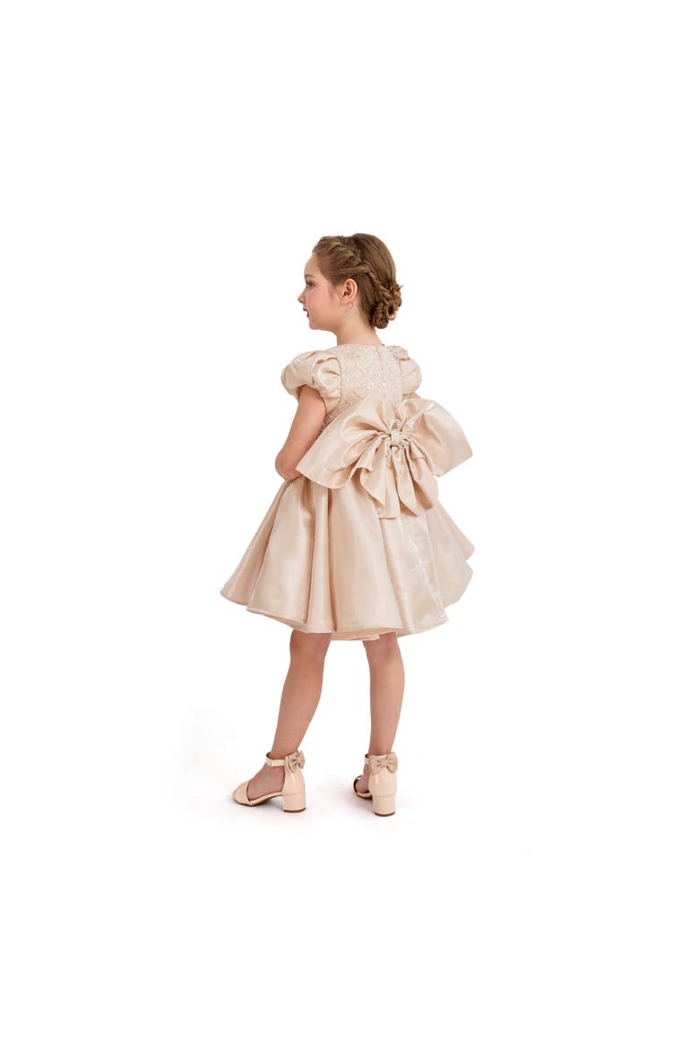 Luna Satin Bow Occasion Dress, Alternate, color, Champagne