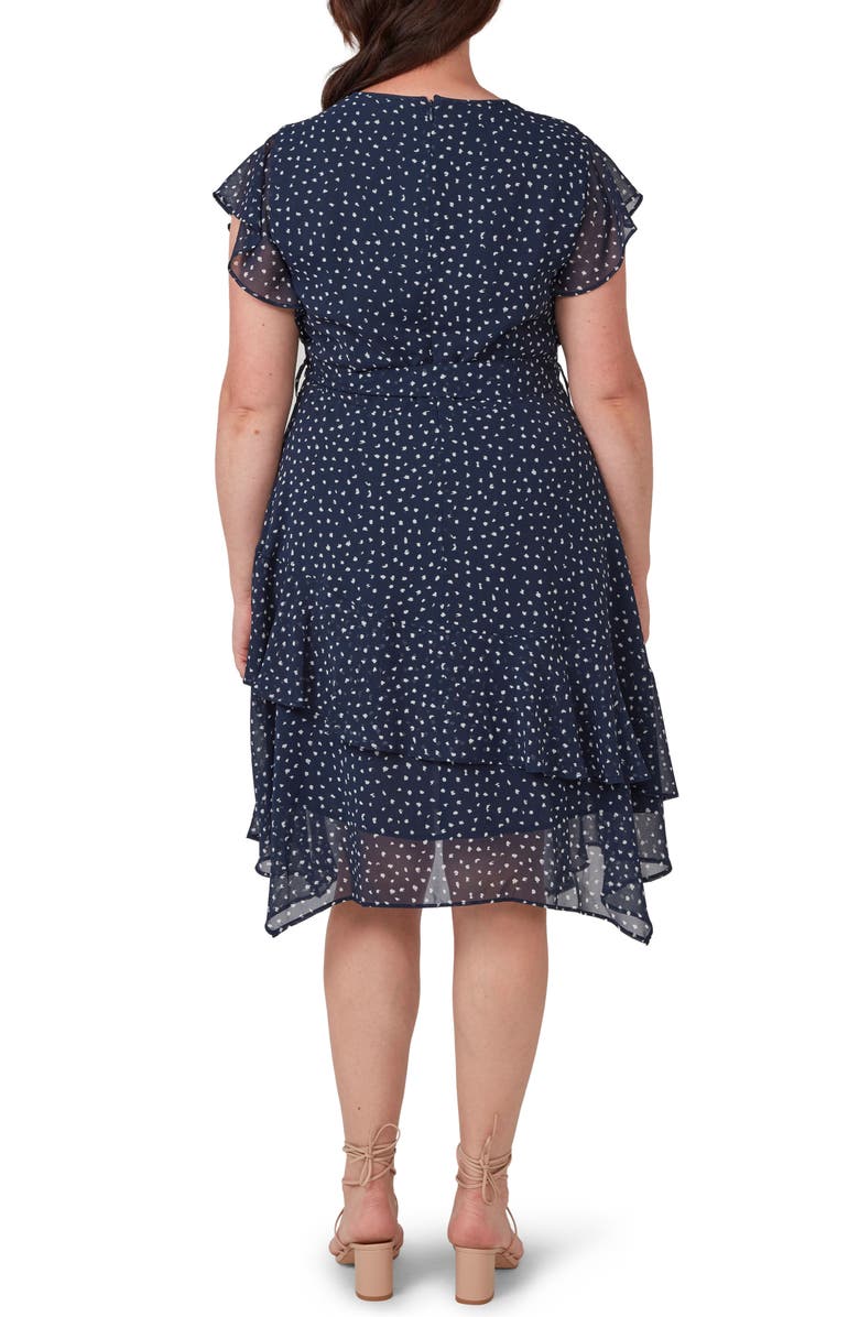 Estelle Night Pebble Ruffle Tie Waist Dress, Alternate, color, Navy/ Milk