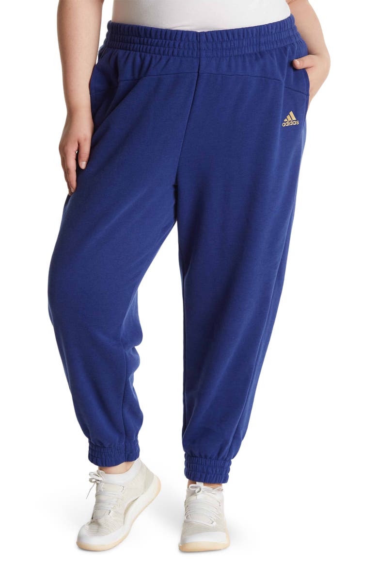 Essentials Warm Golden Logo Sweatpants, Main, color, VICTORY BLUE/GOLD MET.