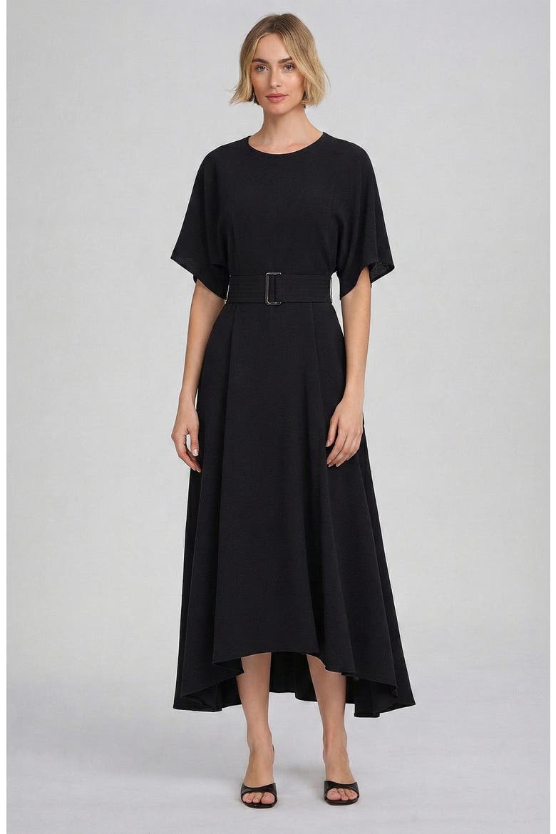 Belted Midi Dress, Main, color, BLACK