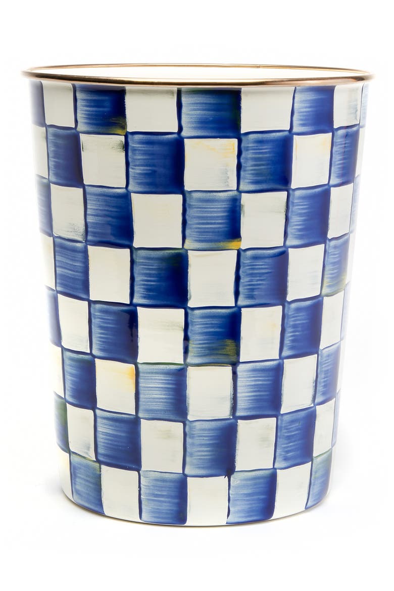 Royal Check Enameled Steel Waste Bin, Main, color, BLUE/ WHITE