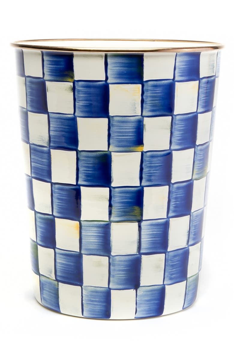 MACKENZIE CHILDS Royal Check Enameled Steel Waste Bin, Main, color, Blue/ White
