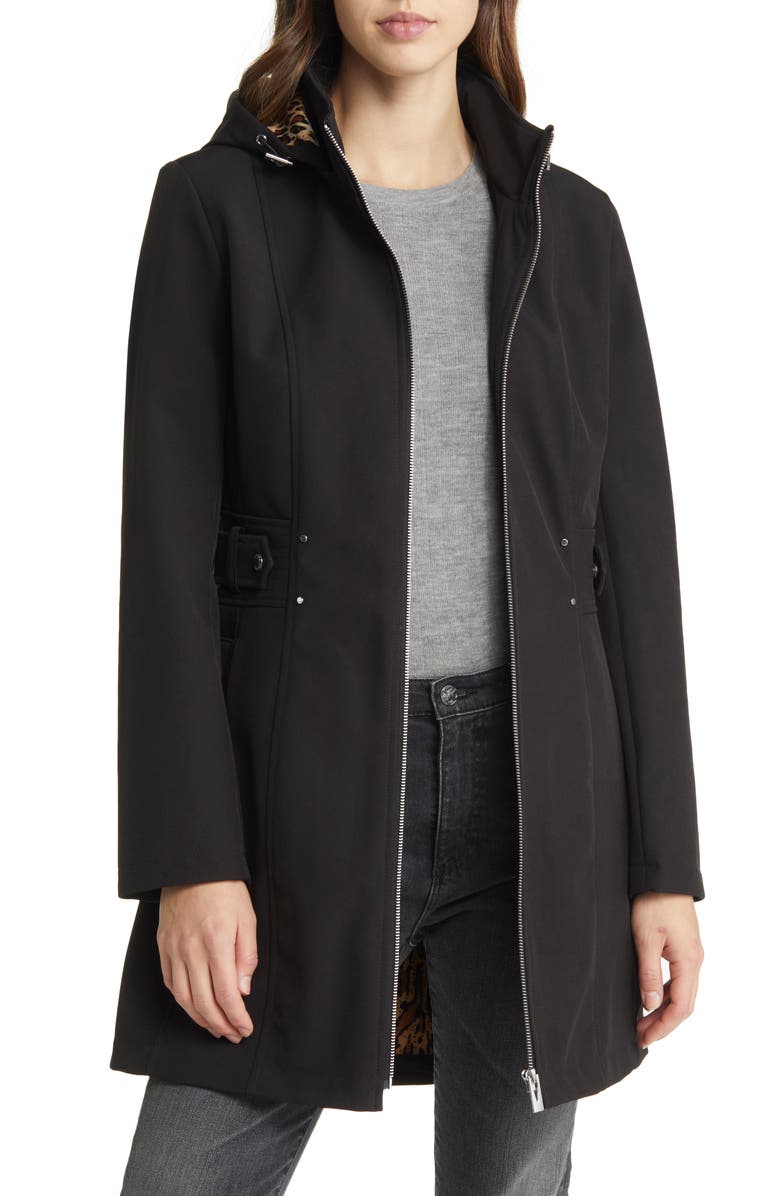 Via Spiga Cinch Waist Soft Shell Water Repellent Raincoat, Main, color, 