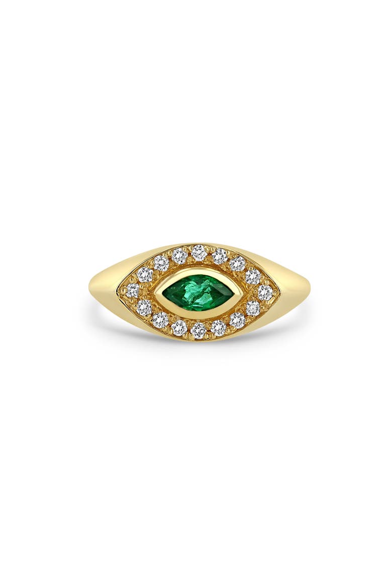 Marquis Emerald & Diamond Signet Ring, Main, color, 14K YELLOW GOLD
