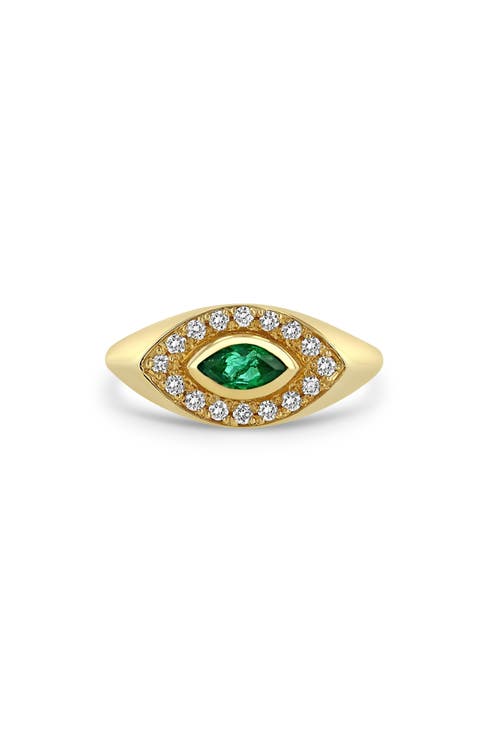 Marquis Emerald & Diamond Signet Ring