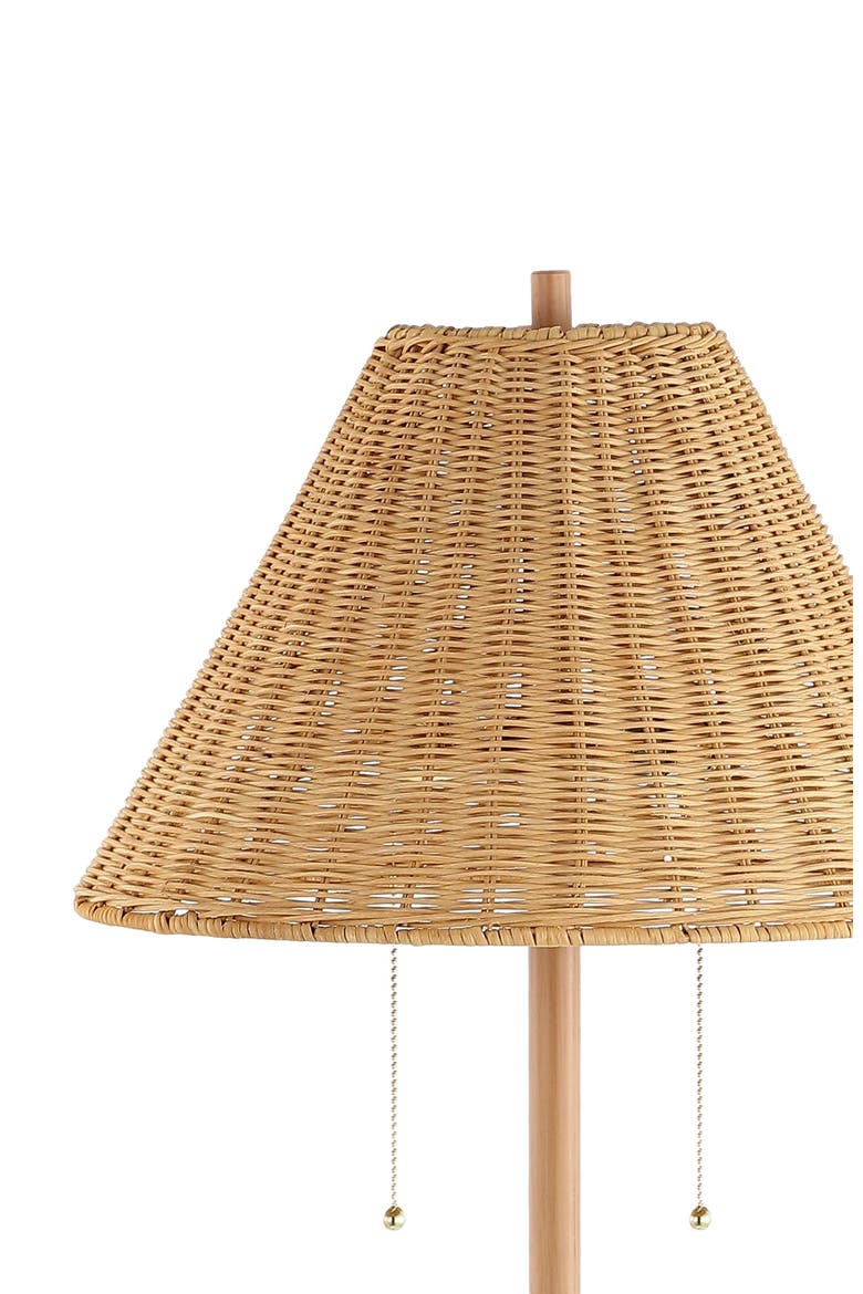 Nando 2-Light Coastal Bohemian Iron/Rattan LED Floor Lamp with Pull-Chain, Alternate, color, Brown Wood Finish