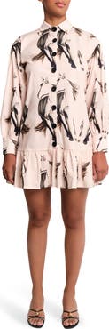 The Lulo Project Medellin Horse Print Long Sleeve Stretch Cotton Shirtdress
