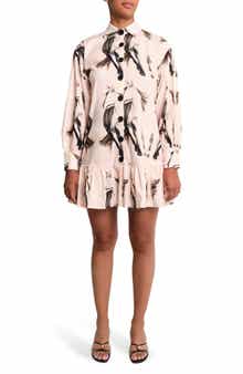 Medellin Horse Print Long Sleeve Stretch Cotton Shirtdress