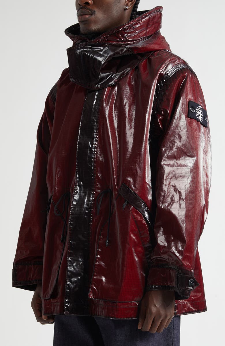 Stone Island Prismatic Coated Ripstop Parka, Alternate, color, V0012 Burgundy
