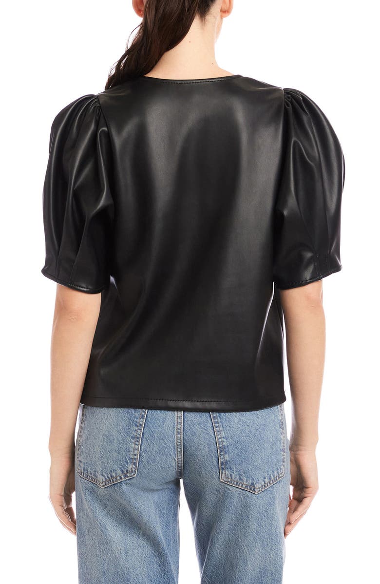 FIFTEEN TWENTY Puff Sleeve Faux Leather Top, Alternate, color, Black