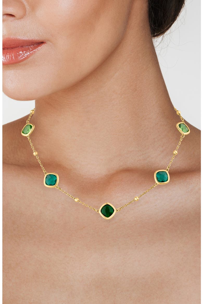 Ombre Crystal Station Necklace, Alternate, color, GREEN/ GOLD