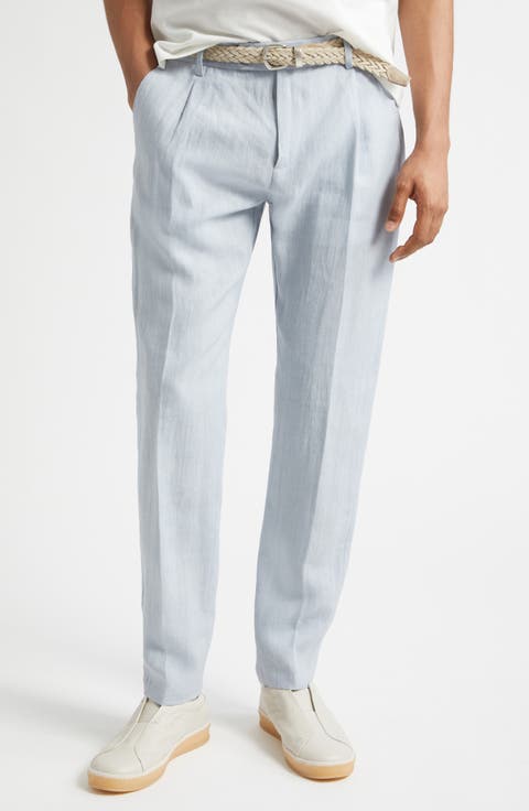 Pleated Tapered Linen Pants