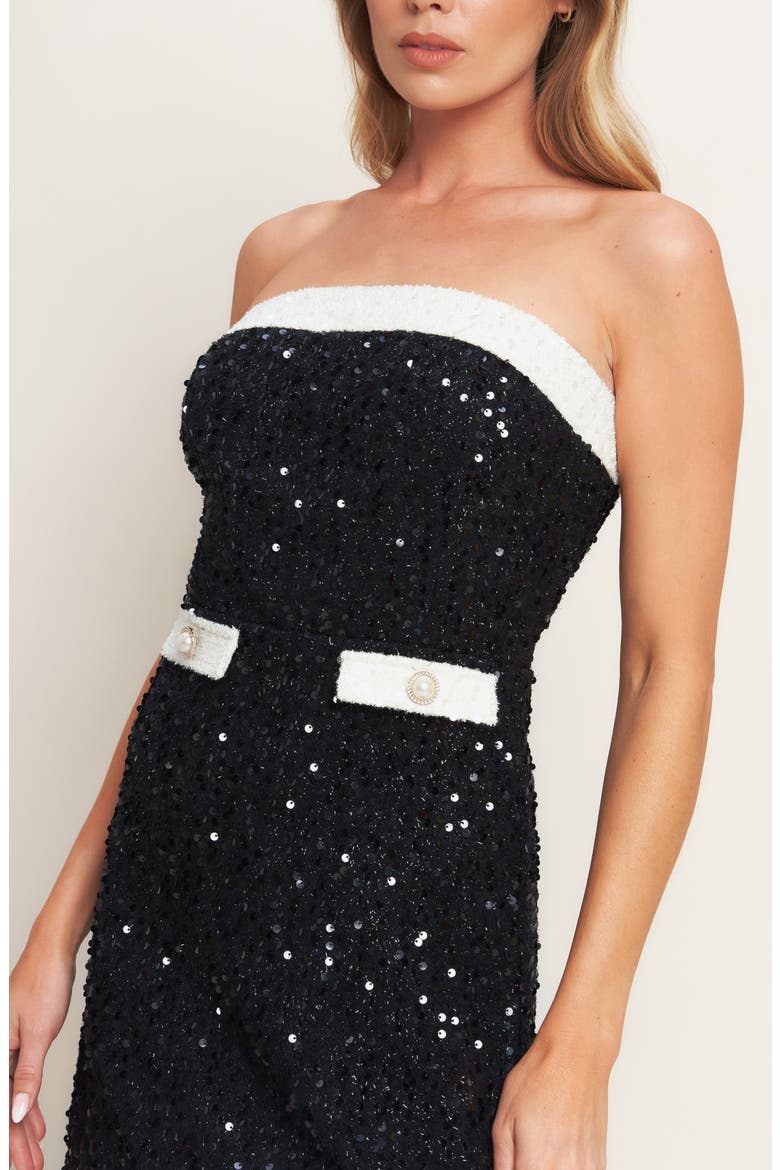 Sequin Strapless Minidress, Alternate, color, BLACK