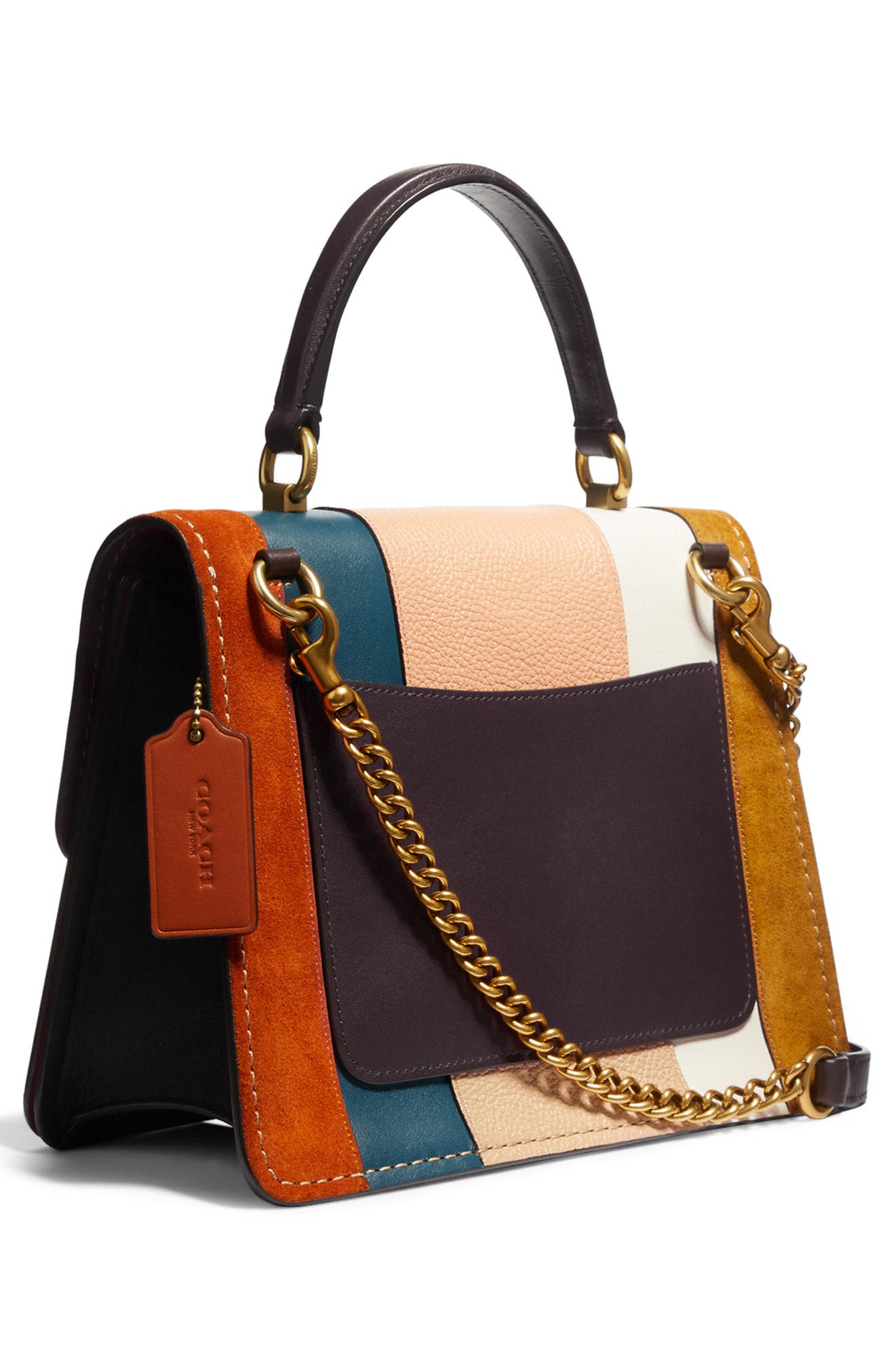 COACH Parker Colorblock Stripe Leather Shoulder Bag, Alternate, color, 