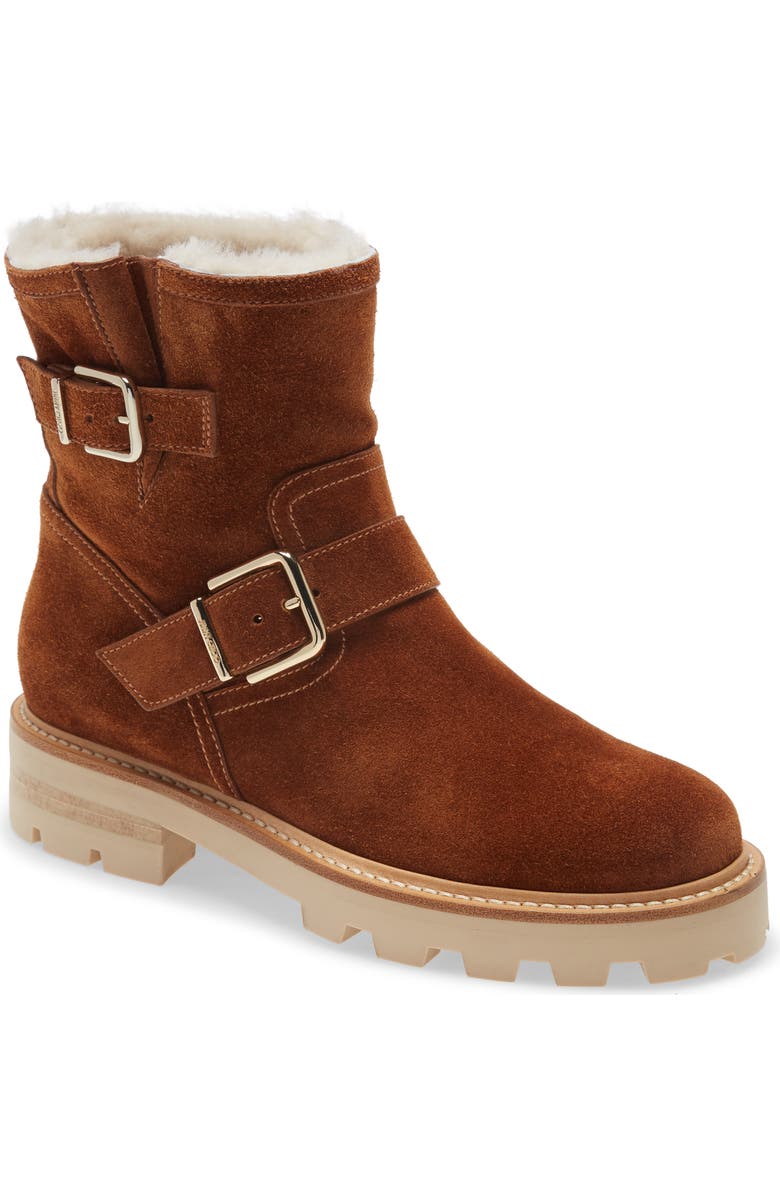 Jimmy Choo Youth II Genuine Shearling Lined Biker Bootie, Main, color,