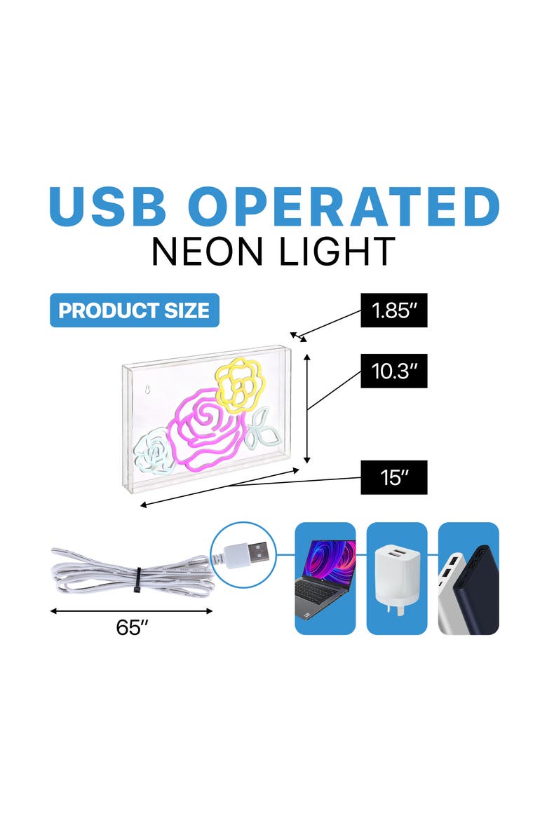 Crowd Of Roses 15" X 10.3" Contemporary Glam Acrylic Box USB Operated LED Neon Light, Pink/White/Yellow, Alternate, color, Pink/White/Yellow