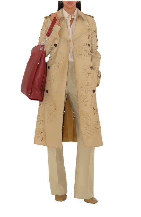 Long Cutout Daisy Suede Trench Coat