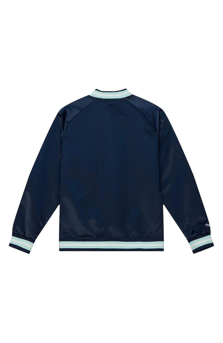 Mitchell & Ness Men's Mitchell & Ness Deep Sea Blue Seattle Kraken Satin Full-Snap Raglan Varsity Jacket, Alternate, color, Navy