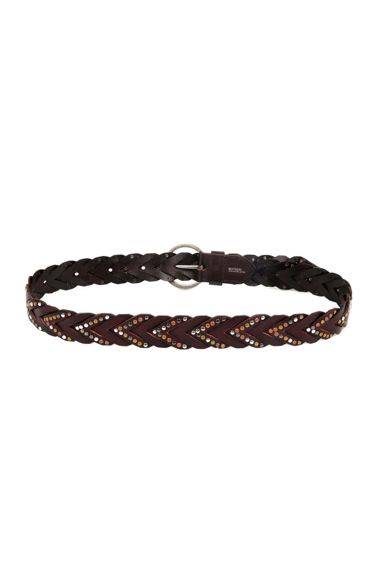Barracuda Genuine Leather Woven Distressed Studded Belt, Alternate, color, Coffee