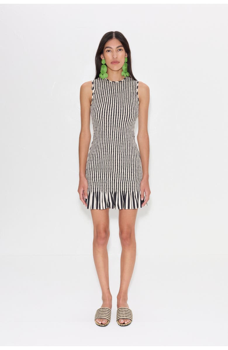 SIMONMILLER Belle Smocked Mini Dress, Alternate, color, Black/White Stripe