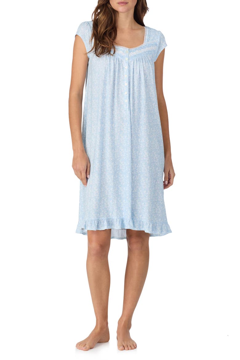 Cap Sleeve Short Cotton Nightgown, Main, color, AQUA PRINT