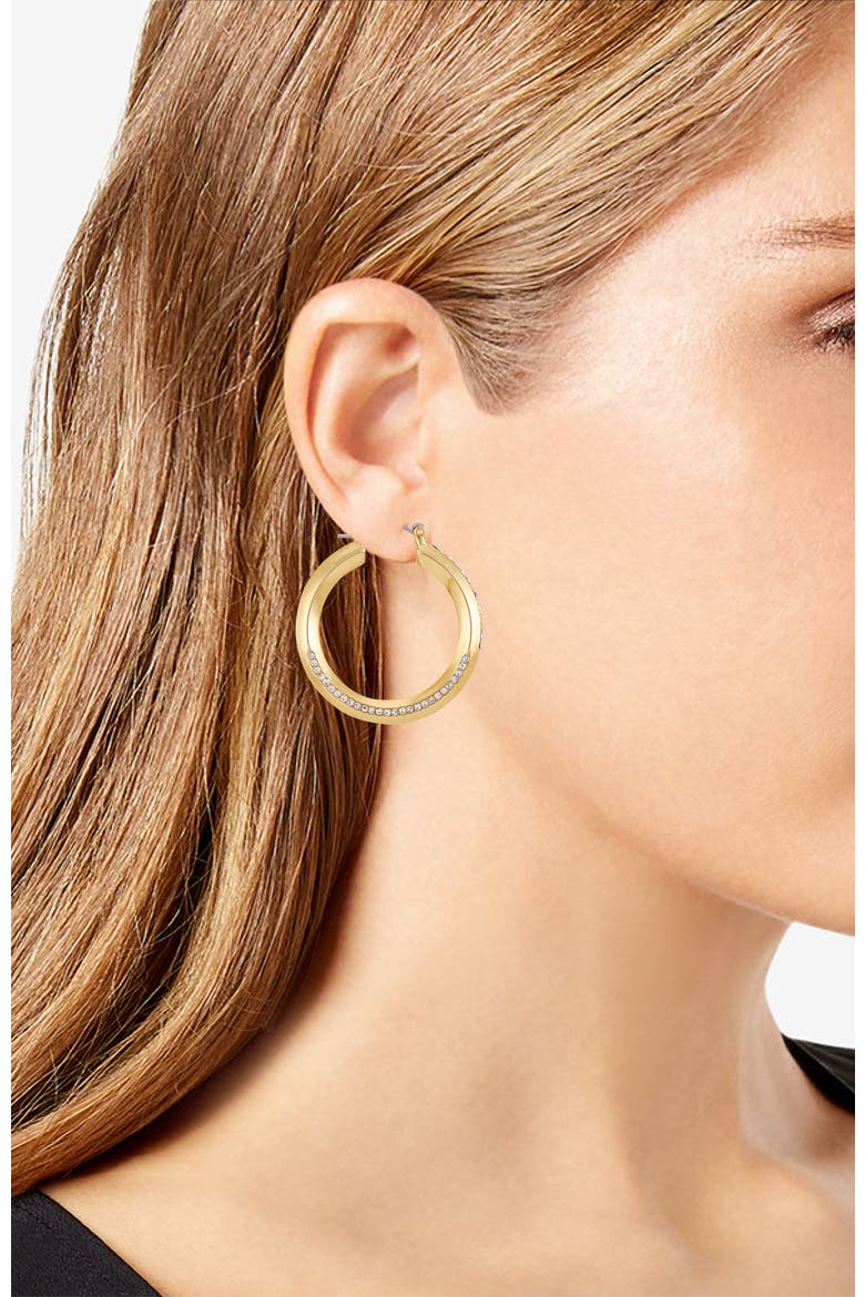 Crystal Accent Sculpted Gold- Hoop Earrings, Alternate, color, 14K Gold Plated