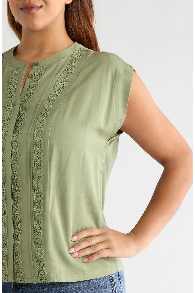 Lace Trim Mix Media Top, Alternate, color, BASIL