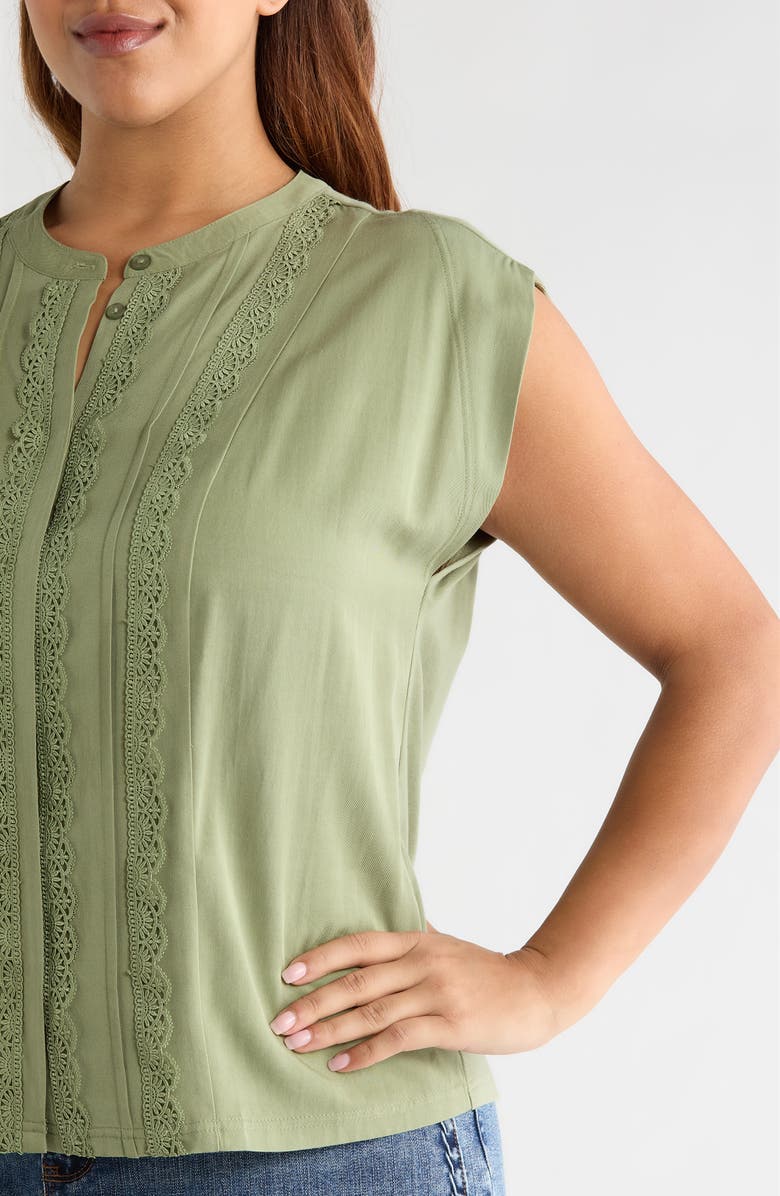 Wit & Wisdom Lace Trim Mix Media Top, Alternate, color, Basil