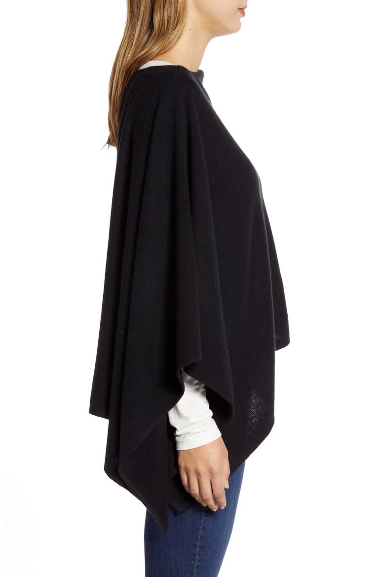 Wool & Cashmere Asymmetrical Poncho, Alternate, color, BLACK