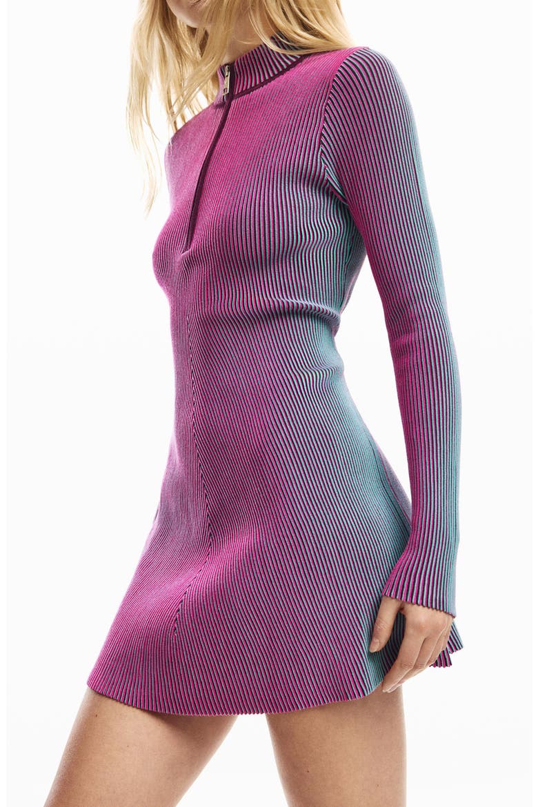 Long Sleeve Rib Half Zip Minidress, Alternate, color, PURPLE