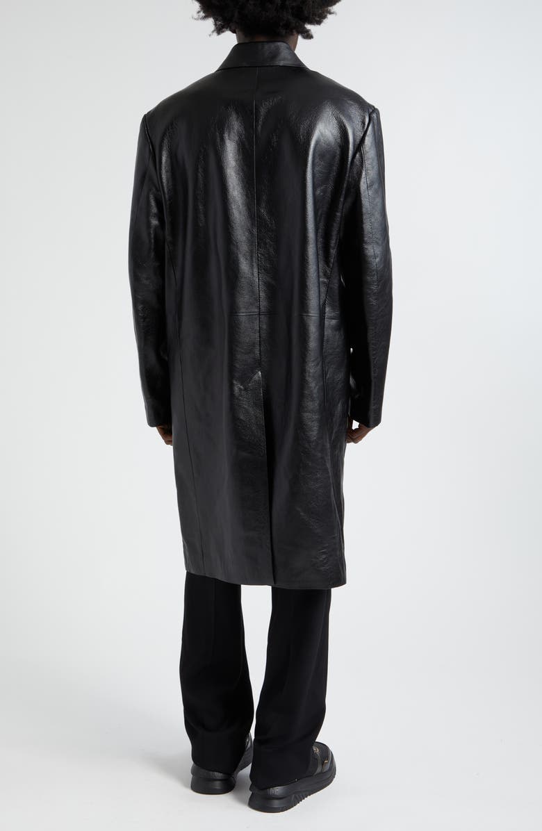 Versace Strap Detail Calfskin Leather Coat, Alternate, color,