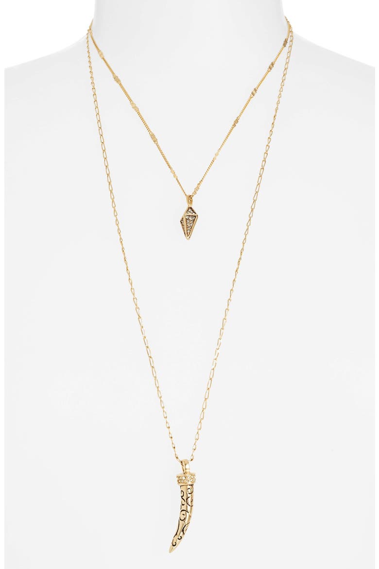 Multistrand Horn Pendant Necklace, Alternate, color, GOLD/ CLEAR/ BLACK DIAMOND