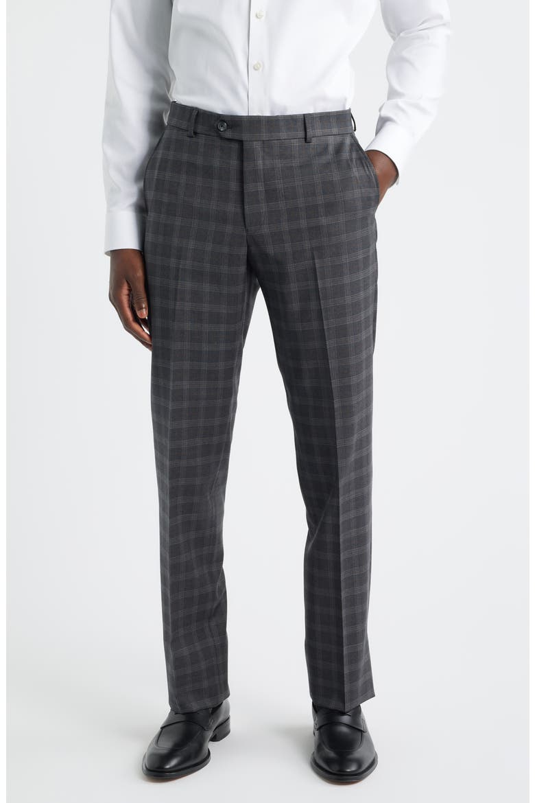 Narrow Plaid Wool Dress Pants, Main, color, MEDIUM GREY