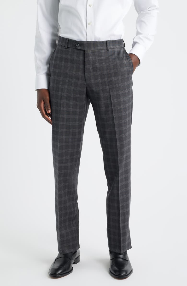 Berle Narrow Plaid Wool Dress Pants, Main, color, Medium Grey
