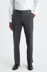 Berle Narrow Plaid Wool Dress Pants