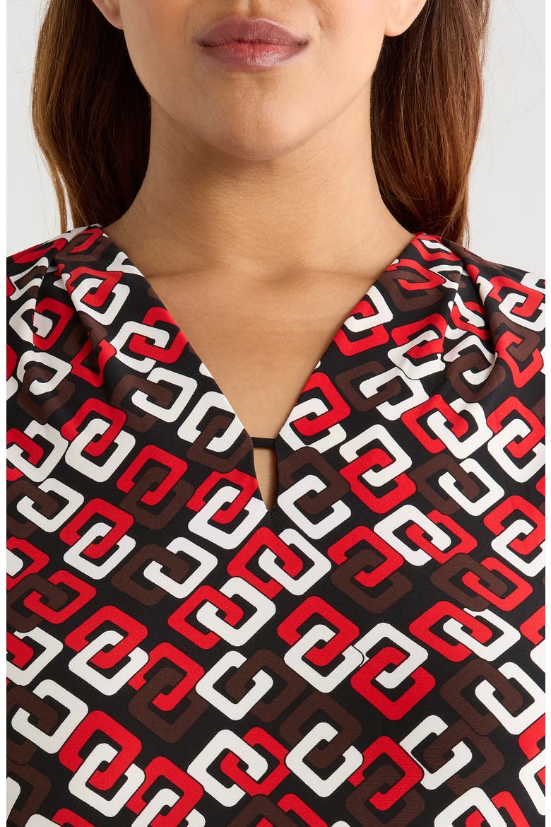 Print V-Neck Top, Alternate, color, BEGONIA RED MULTI