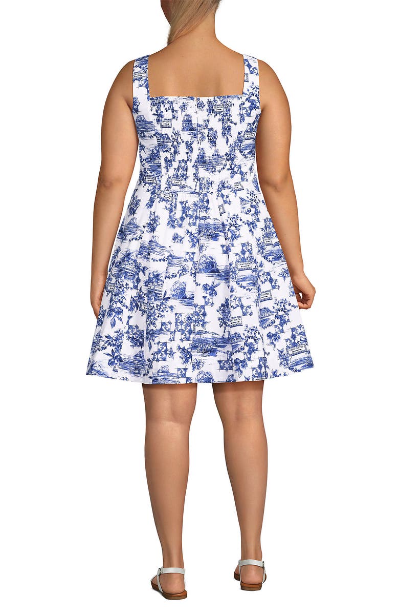 Lands' End Princess Seam Poplin Above the Knee Dress, Alternate, color, White/Blue Toile