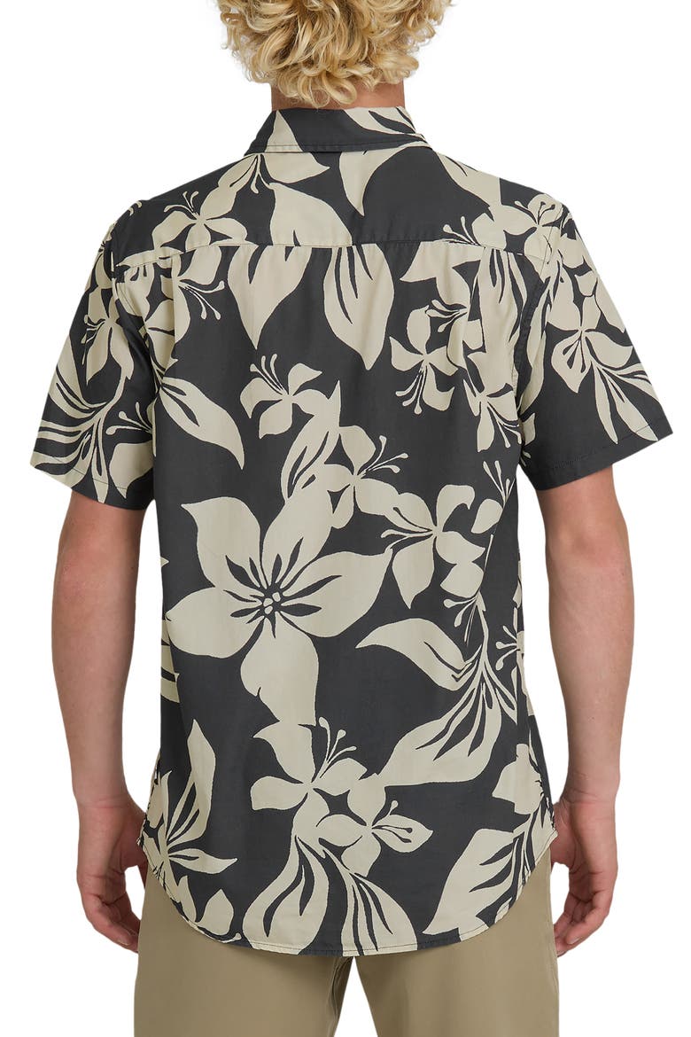 Kailua Floral Classic Short Sleeve Cotton Button-Up Shirt, Alternate, color, IRON GATE