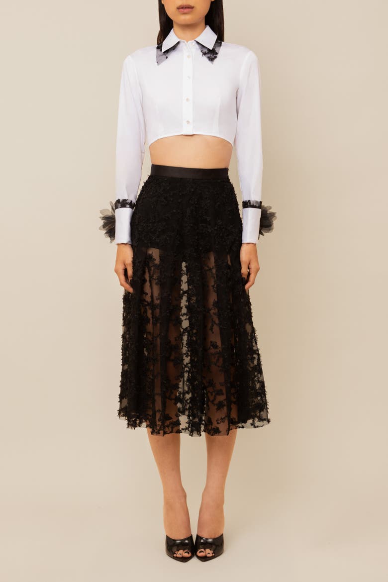 Raven Cropped Lace-Trim Poplin Shirt, Alternate, color, White