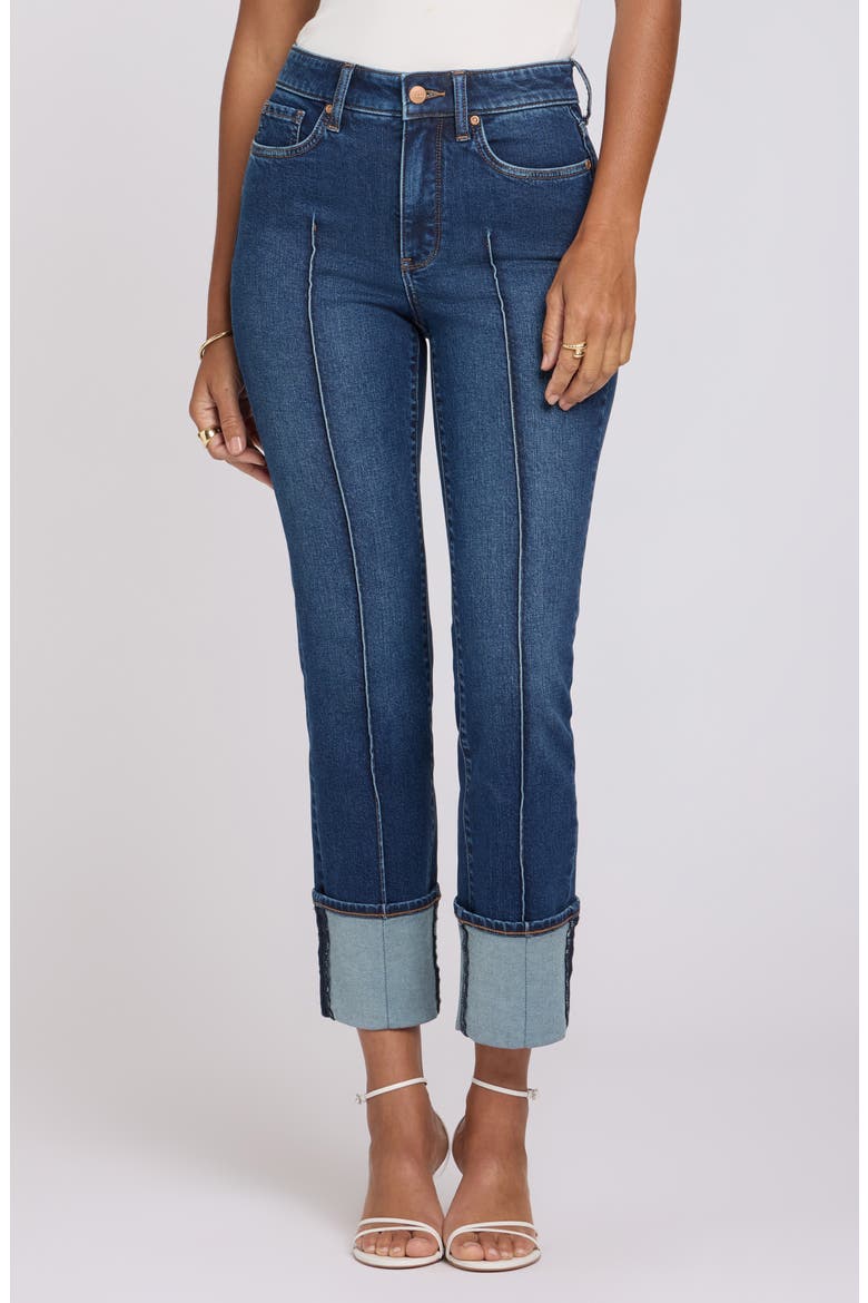 Marilyn Cuffed Pintuck Straight Leg Jeans, Main, color, SUNSET VILLA