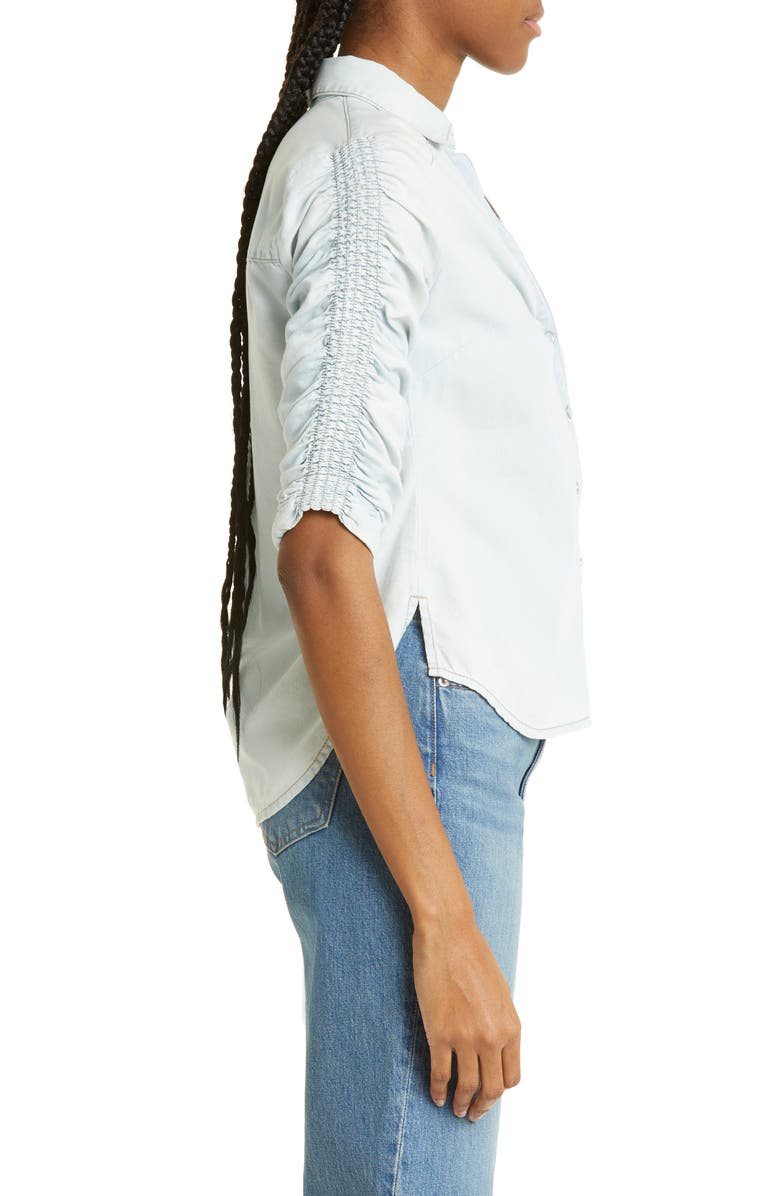 Veronica Beard Porta Shirred Sleeve Snap-Up Chambray Shirt, Alternate, color, 