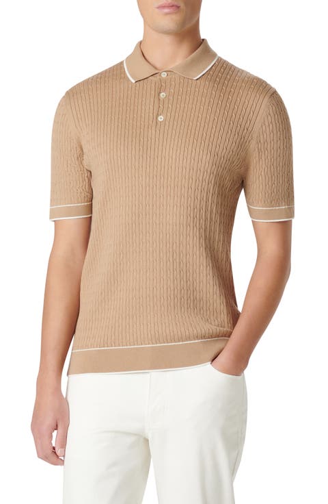 Tipped Rib Cable Stitch Polo Sweater