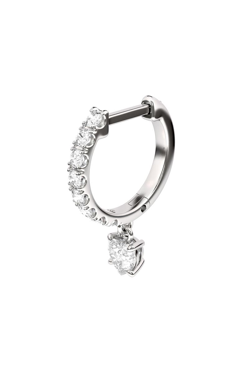 HauteCarat Lab Created Diamond Drop Huggie Hoop Earrings, Alternate, color, 18K White Gold