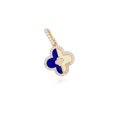 Lapis and Gold Diamond Clover Charm