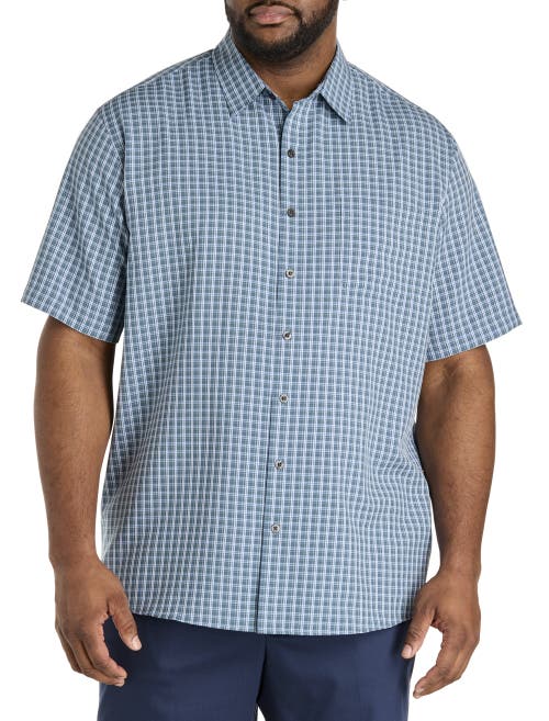 Harbor Bay By Dxl Big & Tall Plaid Microfiber Sport Shirt In Blue