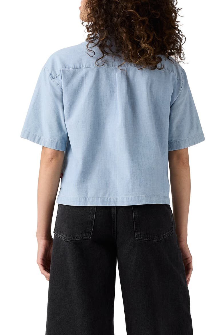 Harlie Short Sleeve Crop Chambray Button-Up Shirt, Alternate, color, BRASS ORGAN