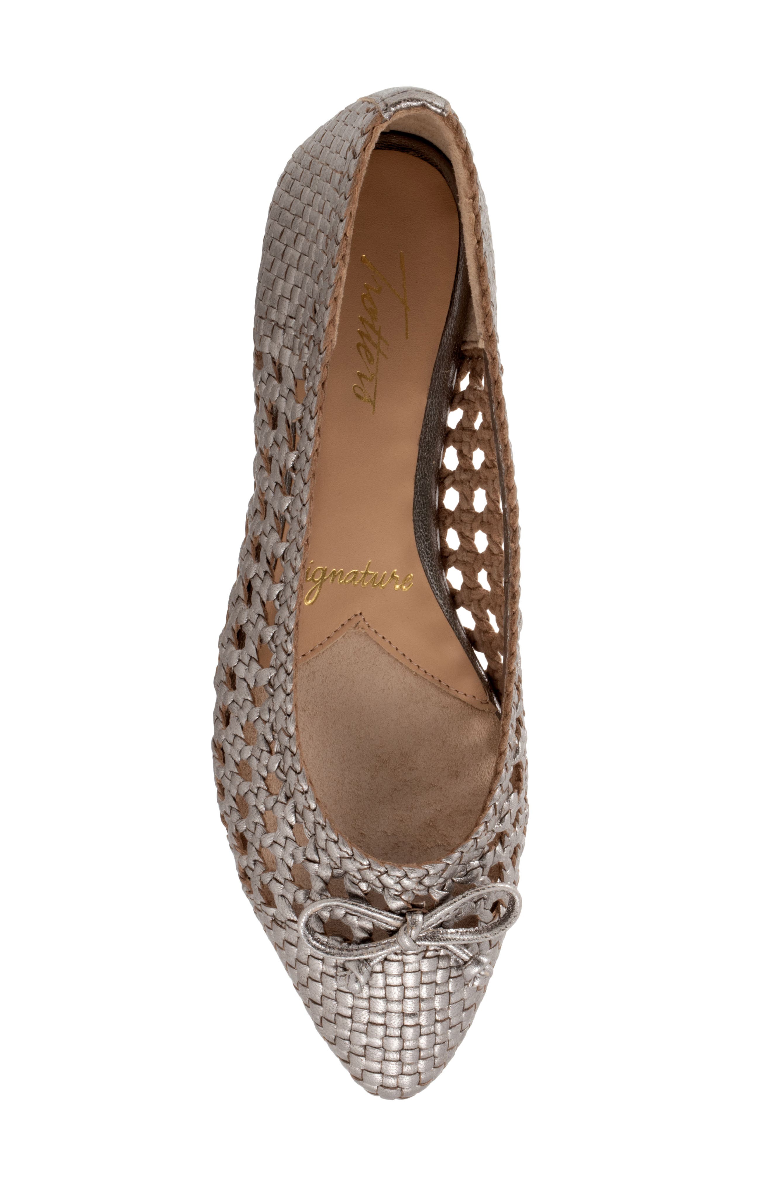 Edith Woven Pointed Toe Flat, Alternate, color, PEWTER METALLIC