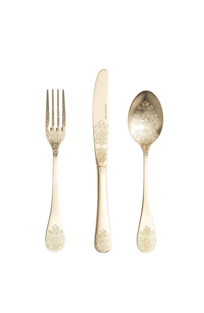 Zsa Zsa Zsu Dume Patterned Stainless Steel Dinner Fork Set of 4, Alternate, color, Champagne