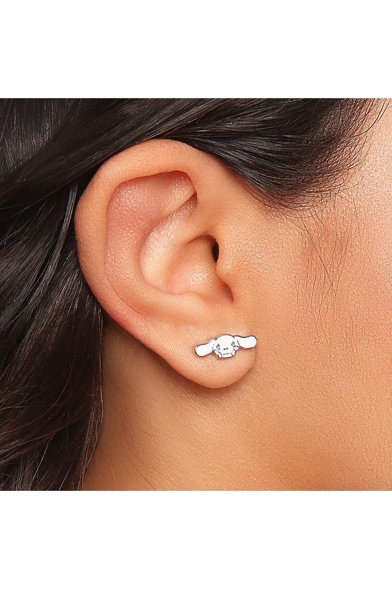 Silver Flash-Plated and Enamel Stud Cinnamoroll Earrings, Alternate, color, Silver